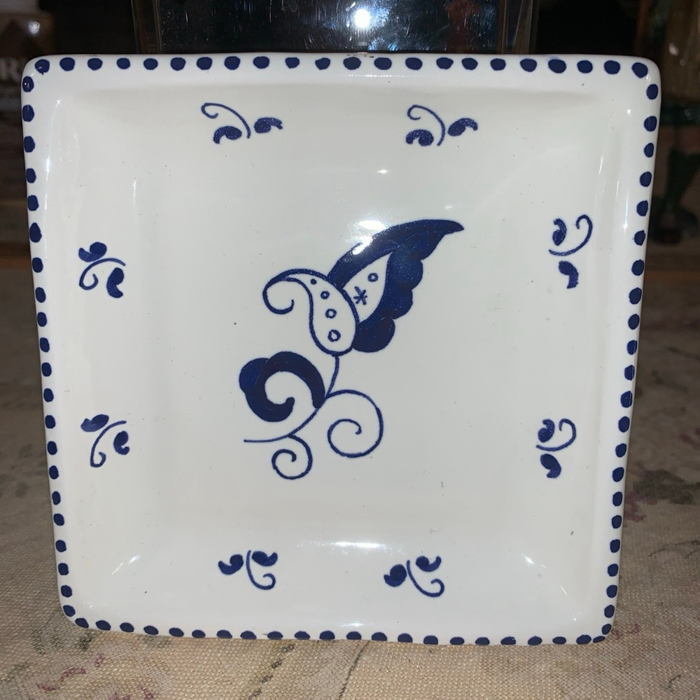 Square Decorative Plate White/Blue Small Mallorca